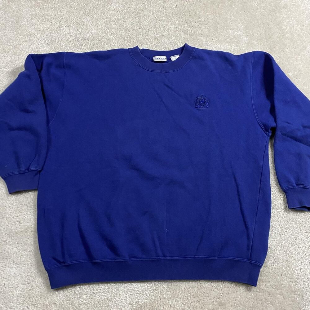 VTG 90s Izod Sweatshirt Mens L Blue Crest Logo Crewneck Pullover Fleece Golf